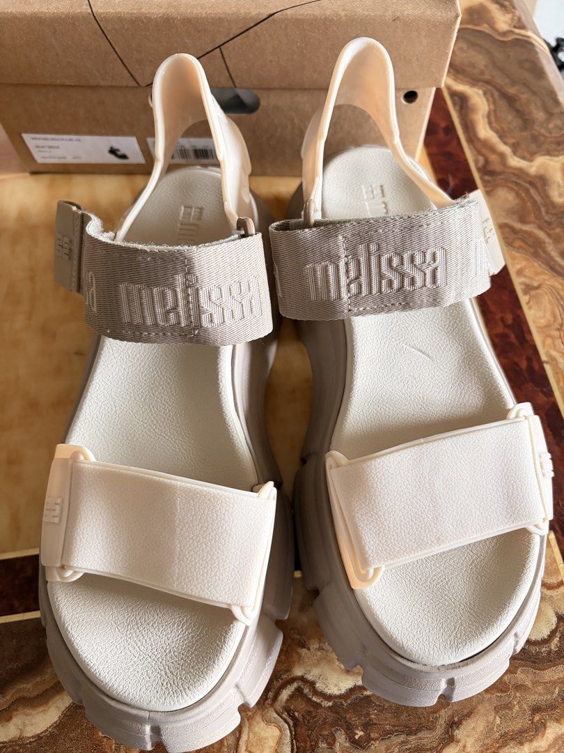 MELISSA PULSE SANDALS (Category: Flats & Sandals) located in General Trias. Submitted by dyenine (Listing ID 1460583943, Image 2). Description: - Melissa Pulse Sandals - Color: Beige - Size: USA 10 - Chunky platform sole - Comes with original box.