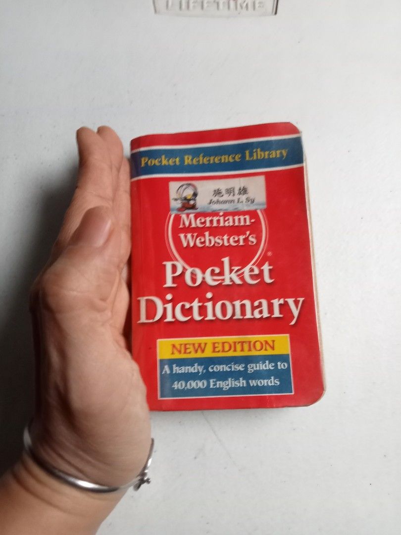 Merriam-Webster's Pocket Dictionary New Edition (Category: Textbooks) located in Quezon City. Submitted by parekoymarekoy (Listing ID 1460599189, Image 1). Description: - Merriam-Webster's Pocket Dictionary, New Edition - Handy and concise guide - Covers 40,000 English words - Features clear definitions and pronunciations - Includes common abbreviations - Provides a guide to punctuation - "America's Language Resource".
