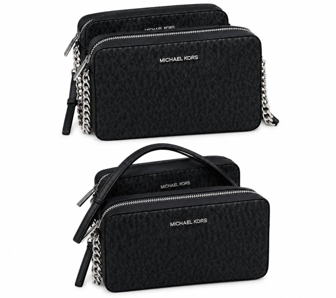 Michael Kors Black Monogram Chain Crossbody Bag (Category: Luxury Bags & Wallets) located in Valenzuela. Submitted by noldmac (Listing ID 1460533060, Image 2). Description: - Authentic Michael Kors crossbody bag in black. - Features the iconic all-over MK monogram print. - Elegant silver chain strap, can also be worn as a shoulder bag. - Secure zipper closure for your belongings. - Two main compartments for organized storage. - Ideal for everyday