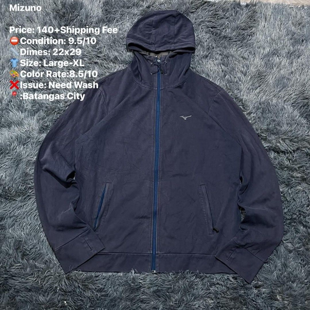 Mizuno Navy Blue Hoodie Jacket (Category: Coats, Jackets and Outerwear) located in Batangas. Submitted by jaylord_g (Listing ID 1460659205, Image 1). Description: - Mizuno hoodie jacket - Color: Navy Blue - Size: Large to XL (fits 22x29 inches) - Color condition: 8.5/10 - Note: Item needs to be washed - Location: Batangas City.