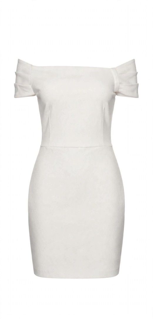 MNG Off-Shoulder Dress (Category: Dresses) located in Manila. Submitted by roseannlmn66895 (Listing ID 1460544296, Image 1). Description: 🤍 MNG Off-Shoulder Dress - EUR M 🤍 ▫️ Brand: MNG by Mango ▫️ Size: EUR M / S-M on tag ▫️ Color: Off-white / Cream white ▫️ Style: Off-shoulder Bardot, ruffled sleeves, bodycon ▫️ Length: Knee-length / Above the knee ▫️ Fabric: Thick stretch, high quality, di see-through ▫️ Condition: Like new, no flaw Perfect