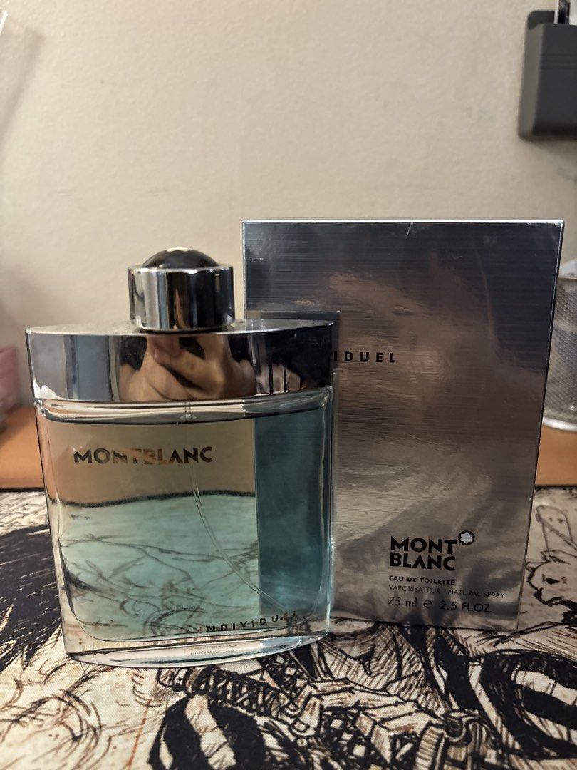 Mont Blanc Individuel 75mL (Category: Fragrance & Deodorants) located in Manila. Submitted by mjmtria (Listing ID 1460560292, Image 2). Description: Top notes are Lavender, Cinnamon, Pineapple, Juniper Berries, Mint, Bergamot, Rosemary, Cardamom and Coriander; middle notes are Orange Blossom, Violet, Geranium and Jasmine; base notes are Raspberry, Vanilla, Sandalwood, Dark Chocolate, Musk, Amber, Patchouli, Vetiver and Oakmoss..