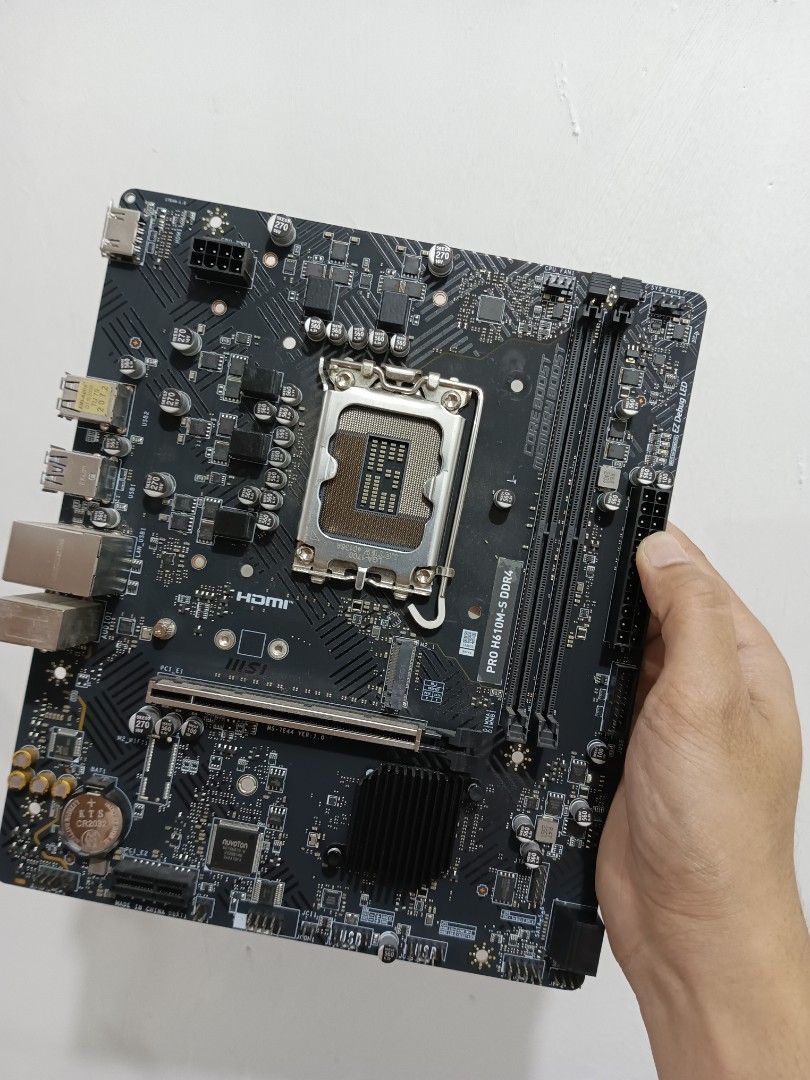 MSI PRO H610M-S DDR4 (Category: Desktops) located in Naga. Submitted by alabyuuuu (Listing ID 1460610672, Image 1). Description: 🔥 MSI PRO H610M-S DDR4 MOTHERBOARD 🔥 💰 PRICE: ₱3,000 ONLY! 📌 Details: • Brand: MSI • Model: PRO H610M-S DDR4 • Intel H610 Chipset • Socket: LGA 1700 • Compatible with Intel 12th/13th/14th Gen processors* • DDR4 Memory Support • Micro-ATX Form Factor • Great for budget gaming, office & productivity builds ✅ Tested & 