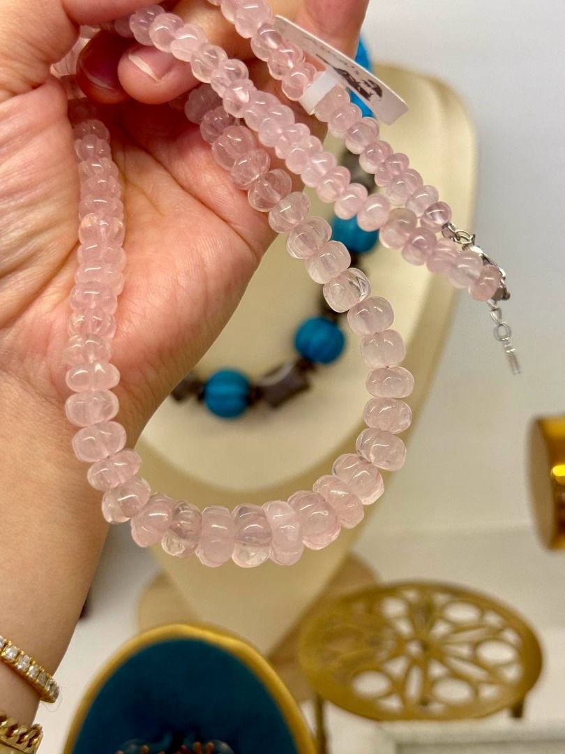 NATURAL ROSE QUARTZ — 925 SILVER NECKLACE (Category: Necklaces) located in Baguio. Submitted by asna_taku (Listing ID 1460550126, Image 2). Description: 🌸 NATURAL ROSE QUARTZ — 925 SILVER NECKLACE Soft, feminine, and effortlessly elegant. 💗 Beautifully carved natural rose quartz beads with a lovely translucent pink glow—perfect for everyday wear or layering. ✨ Natural Rose Quartz 🤍 925 Silver clasp 📏 Adjustable up to 18 inches 💎 Carved bead 