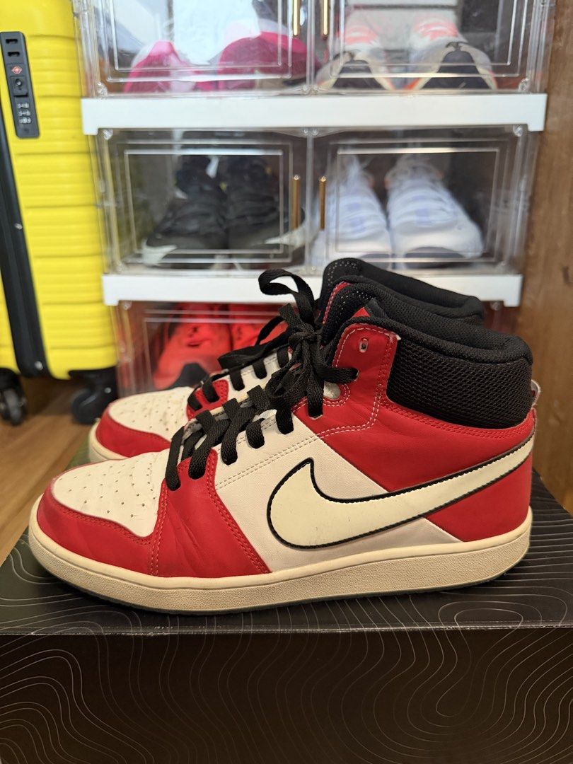 Nike Blackboard II Mid (Category: Sneakers) located in Quezon City. Submitted by callmeo (Listing ID 1460513851, Image 3). Description: Air Jordan 1 Mid — Red/White 🔴 🇺🇸 US 8.5 👟 Lifestyle / Casual 🔥 Also great for Everyday Wear / Porma 🏃 Usage: More than 5x 💰 ₱1200 📌 CONDITION All shoes are used but well taken care of. Please refer to the photos for the actual condition. Reason for selling: Decluttering 📦 Shipping available 📍 Location: