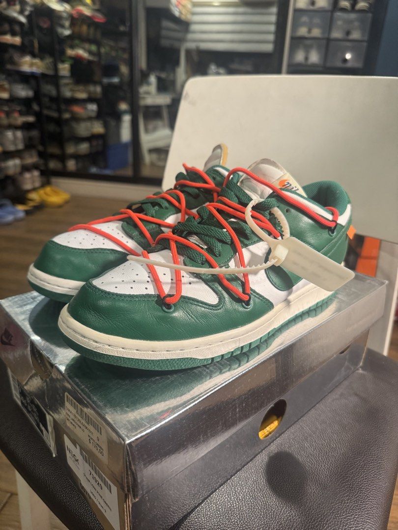 Nike Dunk Low Off-White Pine Green (Category: Sneakers) located in Paranaque City. Submitted by daxjav (Listing ID 1460652381, Image 1). Description: - Nike Dunk Low Off-White Pine Green - Size: 9 - Condition: Includes original box and tags - A classic and highly sought-after pair.