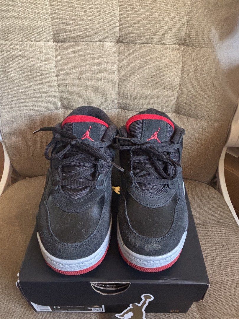 Nike Jordan 4 RM (Category: Babies & Kids Fashion) located in Muntinlupa City. Submitted by avaavaavaava (Listing ID 1460569832, Image 2). Description: Nike Jordan 4 RM Color: Black Size: See last photo With original box With Jordan Sticker Free: UnderArmour Cap (for 4-7yrs old) Sandugo Slippers (size 38).