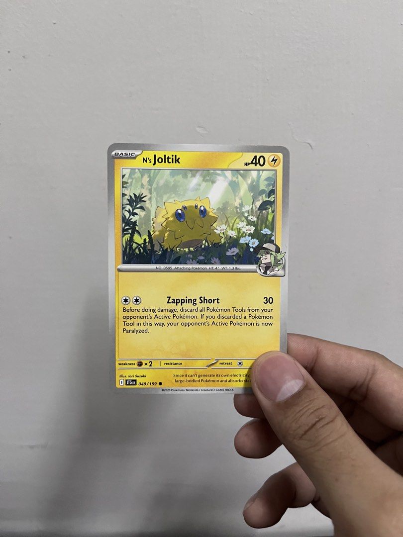 N's Joltik Pokemon Card - 049/159 (Category: Raw Singles) located in Pasay City. Submitted by paullimerized (Listing ID 1460708549, Image 1). Description: - Pokemon Card: Joltik - Card Number: 049/159 - HP: 40 - Attack: Zapping Short - Perfect for collectors!.