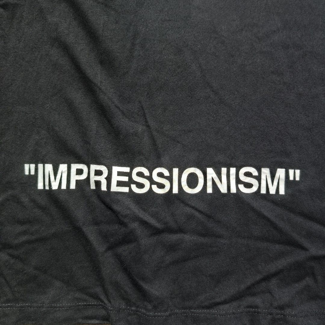 Off-White "Impressionism" Shirt (Category: Tshirts & Polo Shirts ) located in Antipolo. Submitted by soon2byours_ (Listing ID 1460531560, Image 2). Description: Dimensions (laid flat): ‎Pit to Pit: 23" ‎Length: 31¼" ‎[Large on tag] ‎ ‎Flaws: 1 pinhole (around back hem) & declared as off ‎Color Rate: 10/10 ‎Condition: ALMOST EXCELLENT ‎ ‎COLOR MAY VARY DUE TO LIGHTING!.