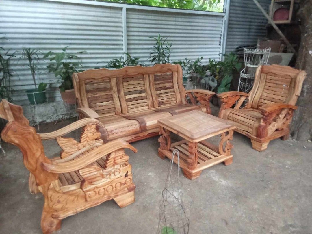 Old Dragon Sala Set (Category: Tables & Sets) located in Rizal. Submitted by mommykiee (Listing ID 1460510471, Image 3). Description: Old Dragon Sala Set Newly stripped & varnished Size: Old Dragon Sala Set Single : L30 W26 H14- 24inch Long: L72 W26 H14- 24inch Table : L24 W24 H18in.
