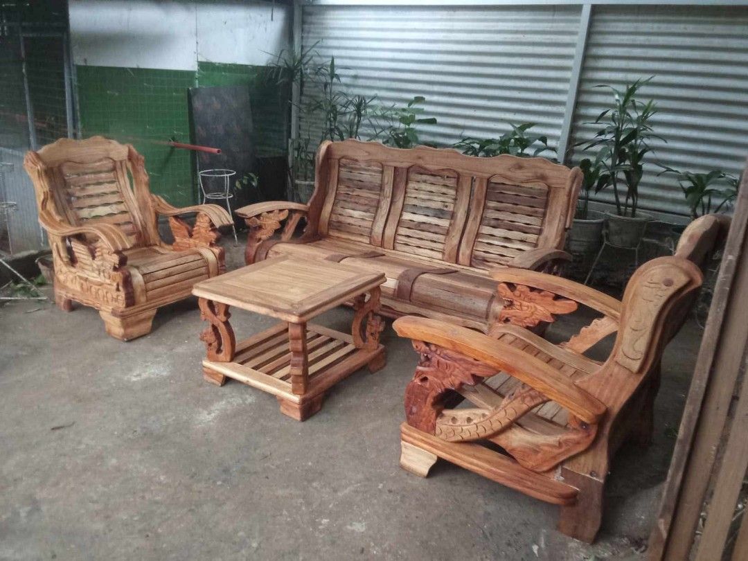 Old Dragon Sala Set (Category: Tables & Sets) located in Rizal. Submitted by mommykiee (Listing ID 1460510471, Image 2). Description: Old Dragon Sala Set Newly stripped & varnished Size: Old Dragon Sala Set Single : L30 W26 H14- 24inch Long: L72 W26 H14- 24inch Table : L24 W24 H18in.