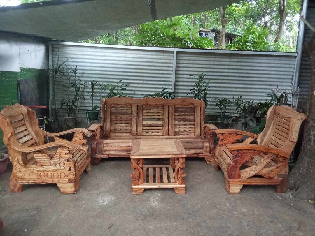 Old Dragon Sala Set (Category: Tables & Sets) located in Rizal. Submitted by mommykiee (Listing ID 1460510471, Image 1). Description: Old Dragon Sala Set Newly stripped & varnished Size: Old Dragon Sala Set Single : L30 W26 H14- 24inch Long: L72 W26 H14- 24inch Table : L24 W24 H18in.