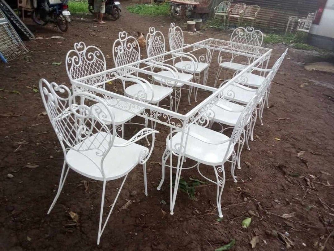 Old Garden Set with glass top (Category: Outdoor Furniture) located in Rizal. Submitted by mommykiee (Listing ID 1460509456, Image 2). Description: Old Garden Set w/ glasstop Made of wrought iron Stripped & paint Size: Table: L108 W36 H32inch Chair: L23 W18 H17-37inch.