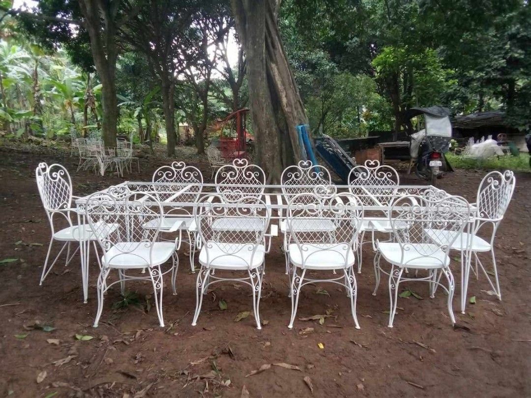 Old Garden Set with glass top (Category: Outdoor Furniture) located in Rizal. Submitted by mommykiee (Listing ID 1460509456, Image 1). Description: Old Garden Set w/ glasstop Made of wrought iron Stripped & paint Size: Table: L108 W36 H32inch Chair: L23 W18 H17-37inch.