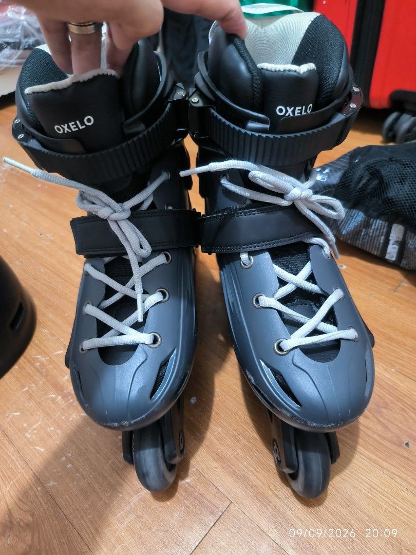 Oxelo Inline Skates Helmet and Protectors Set (Category: Other Sports Equipment and Supplies) located in Pasig City. Submitted by dan_untouchable (Listing ID 1460645659, Image 3). Description: - Oxelo inline skates (Size S) - adjustable with laces and straps - Black helmet included - Set of protectors (Size S) in a mesh bag - Oxelo undershort with tailbone protection sz Small US - Ideal for beginner skaters - Great for fun on wheels!.