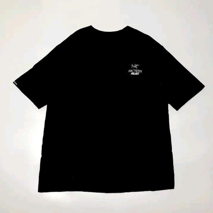 Palace Arc'teryx Black Tee (Category: Tshirts & Polo Shirts ) located in Calbayog City. Submitted by taking-candy.ph (Listing ID 1460657145, Image 2). Description: - Authentic Palace x Arc'teryx collaboration t-shirt - Color: Black - Iconic Palace triangle logo prominently displayed on the back - Subtle Arc'teryx and Palace logos on the chest - 'Palace Arc'teryx' text detail on the sleeve - A must-have for collectors and fans of both brands.