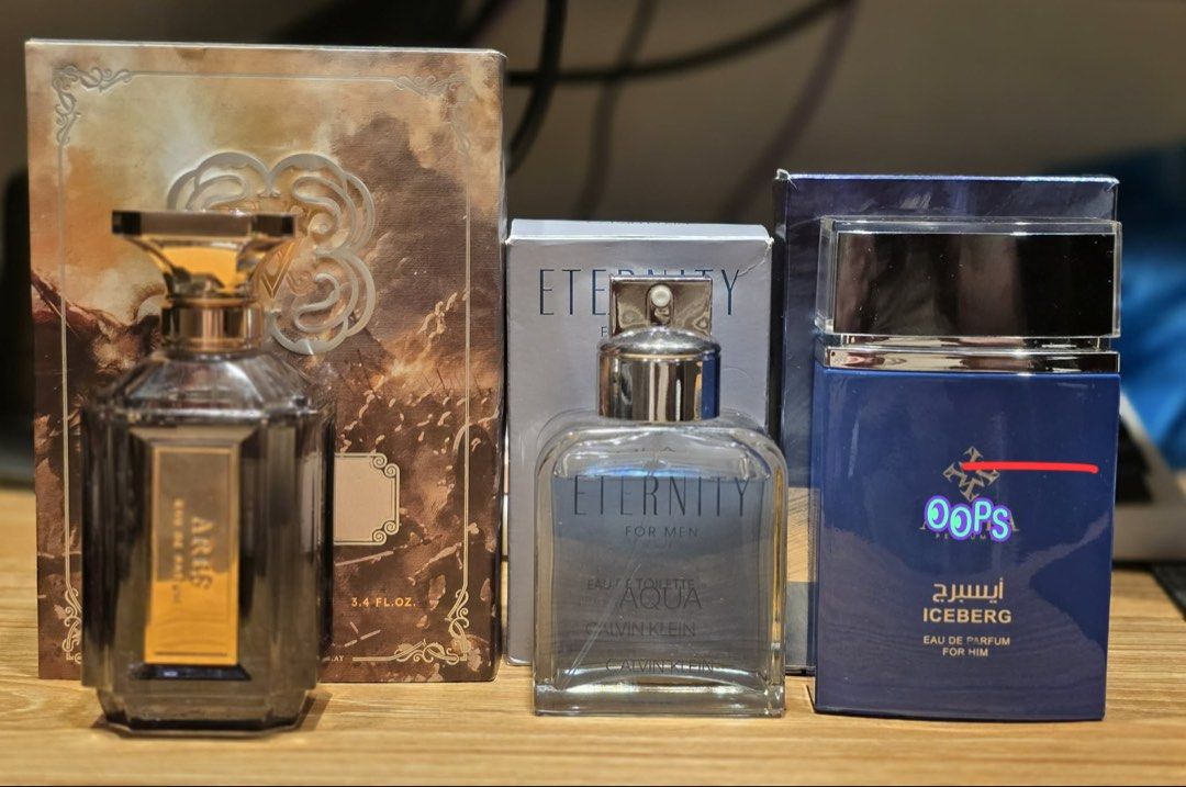 Perfume (Category: Fragrance & Deodorants) located in Manila. Submitted by frabols (Listing ID 1460561586, Image 1). Description: Ares - 2700 Eternity Aqua - 2800 Ahza Iceberg - 500 only.