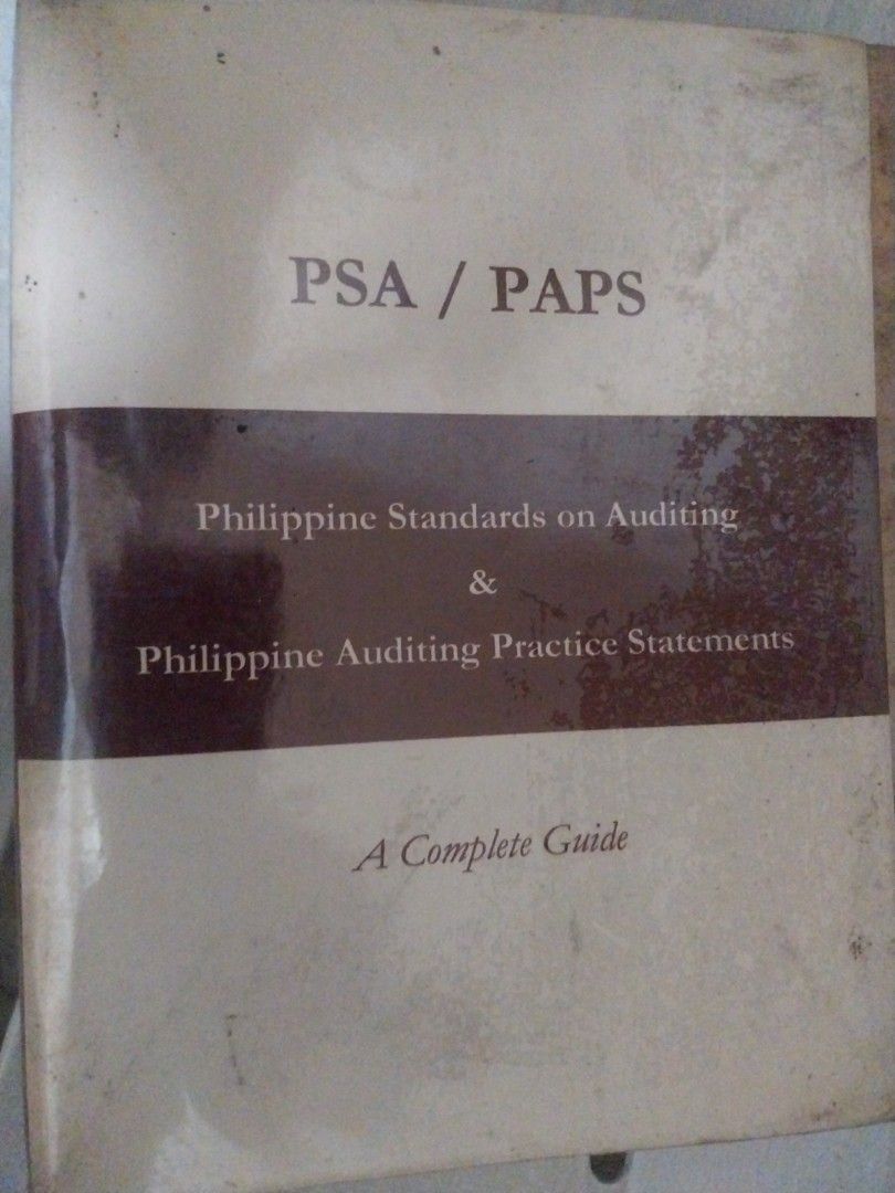 Philippine Standards on Auditing & Practice Statements Book (Category: Textbooks) located in Paranaque City. Submitted by riccsmars (Listing ID 1460510835, Image 1). Description: - PSA / PAPS Book - Philippine Standards on Auditing & Philippine Auditing Practice Statements - Complete Guide - Excellent reference for accounting professionals and students - Please check photos for cover condition.