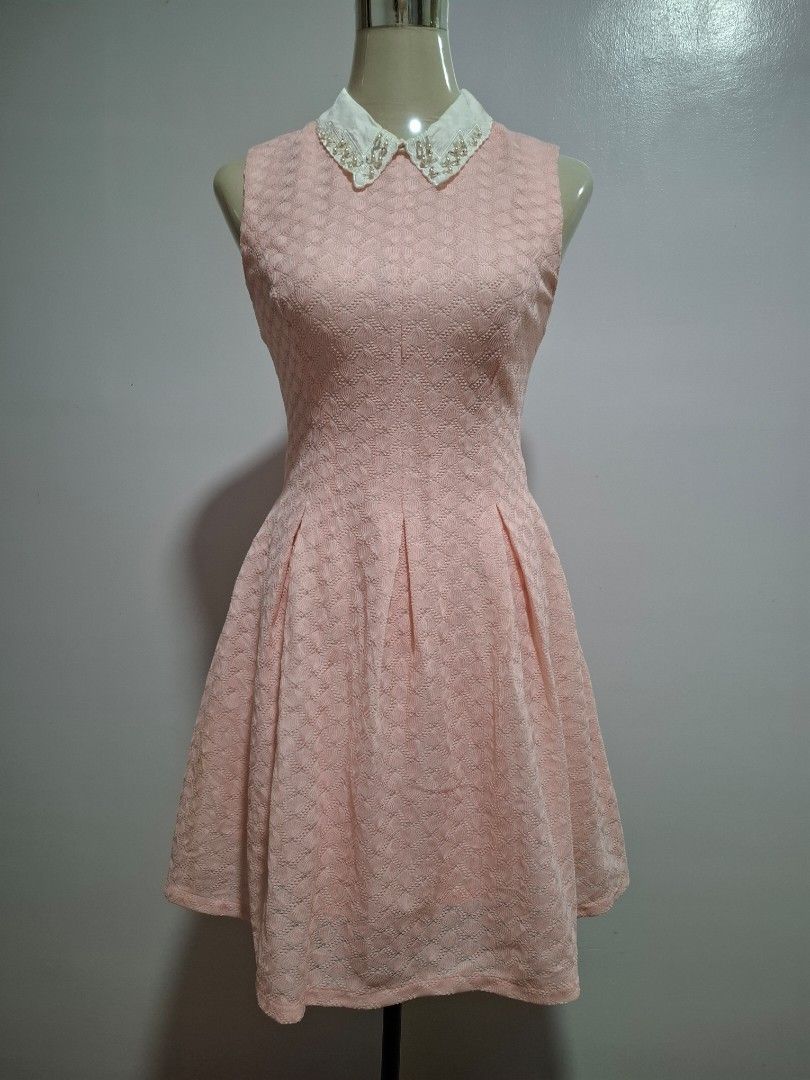 Pink A-line mini dress (Category: Dresses) located in Tarlac. Submitted by reimei12 (Listing ID 1460655059, Image 3). Description: Pink A-line mini dress Brand: Z'DORZI Length: 73cm Size: Good for M Bust: 76cm Waist: 64cm * Belt not included Issue: Yellow stains around the inner collar. Needs washing..