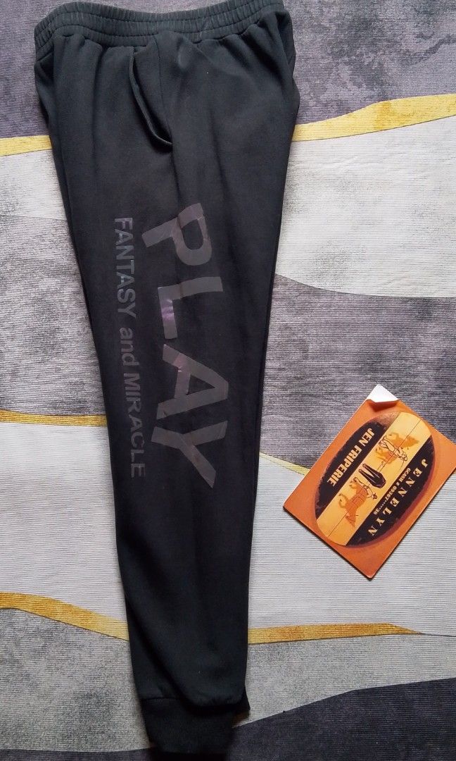 Play joggers pants unisex (Category: Joggers) located in Calbayog City. Submitted by jen1027 (Listing ID 1460526624, Image 3). Description: Ptpa 🙏OFF/LEGIT PLAY" and "FANTASY and MIRACLE" printed vertically down the leg UNISEX size Medium On Tag Actual Dimes W-28-34 Length -37 Hem 4 Issue Cut Yong Last Washtag,Wala na Yong Drawstring Color Rate 9/10 Good Condition Price:480 + sf ⛔ Payment First ⛔Mop-Gcash ⛔ Location Calbayog City Samar ⛔pm.