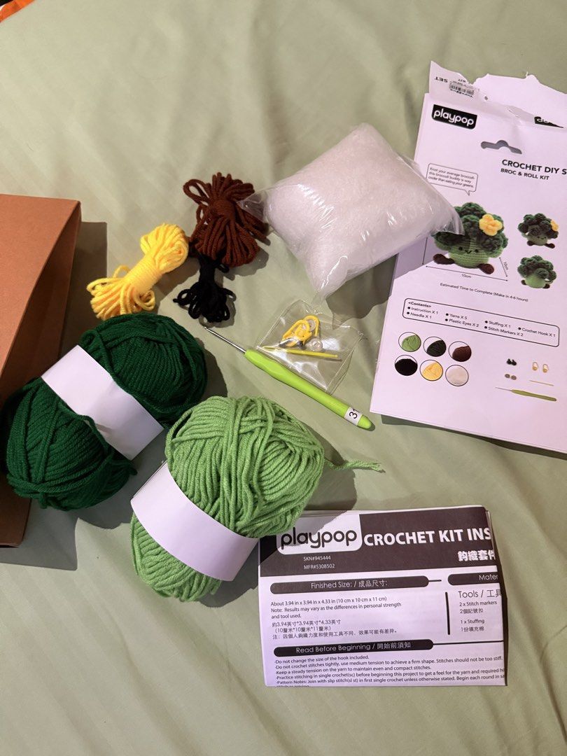Playpop Crochet DIY Set - Broccoli & Roll (Category: Handmade Craft) located in Manila. Submitted by 17amay (Listing ID 1460564499, Image 3). Description: - Create your own adorable broccoli character with this Playpop Crochet DIY Set! - All-in-one kit: Includes yarn, crochet hook, stuffing, and easy-to-follow instructions. - Step-by-step guidance: Comes with a tutorial video to help you along the way. - Perfect for all skill levels: Great for be