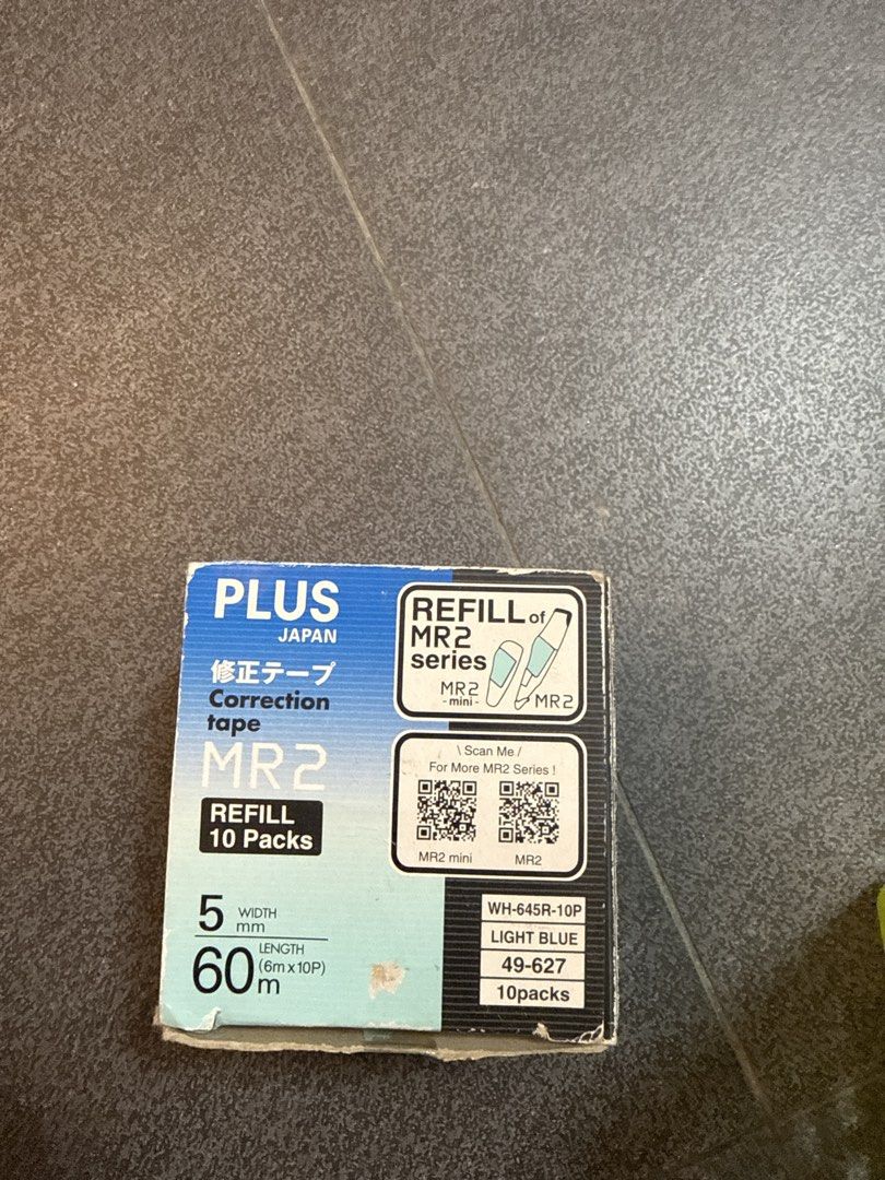 PLUS （分類：文具及工藝 - 畫作及印刷品）位於 Hong Kong。 由 kakeung2454 提交（商品編號 1460679892，圖片 1）。簡介： PLUS MR2 5mm 改錯帶 8個 $50。