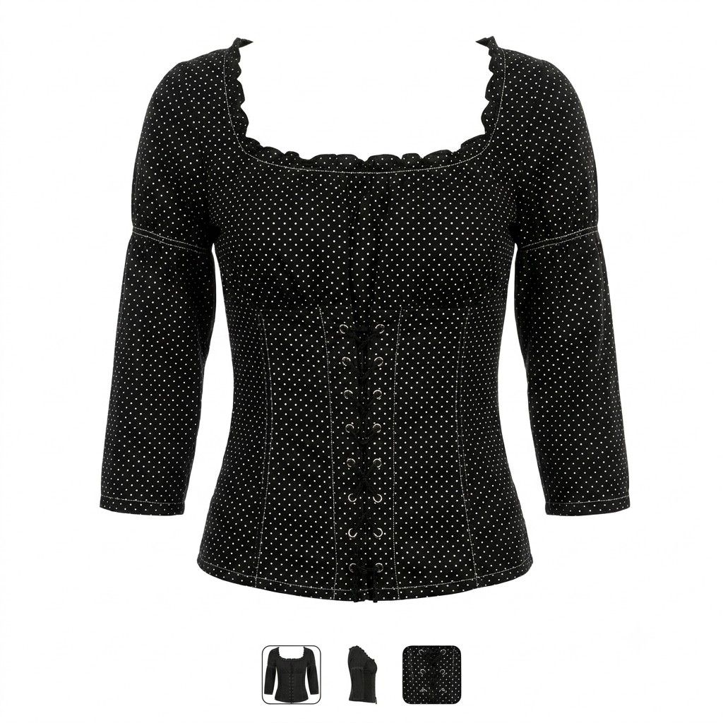 Polka Milkmaid Corset Top (Category: Blouses) located in Manila. Submitted by letthingsgo_ (Listing ID 1456053971, Image 1). Description: Super nice quality but it's too big on me huhu Small to Medium.