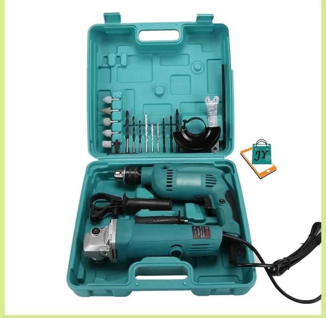 Power Tool Set: Drill and Angle Grinder with Case (Category: Construction Tools & Equipment) located in Manila. Submitted by chaionlineshop (Listing ID 1460519651, Image 2). Description: - Includes drill and angle grinder - Comes with a sturdy carrying case - Various drill bits and accessories included - Ideal for DIY projects and home repairs.