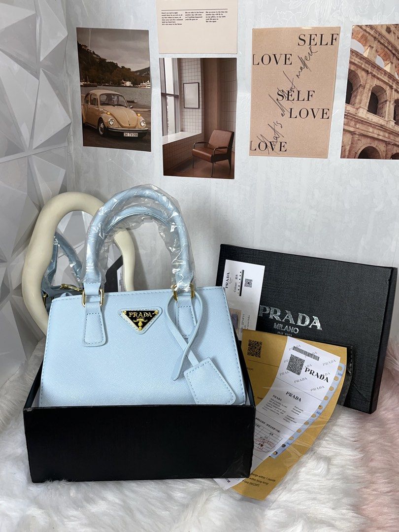 Prada Sky Blue Bag (Category: Shoulder Bags) located in Manila. Submitted by she_lace (Listing ID 1460521480, Image 2). Description: Brand New Sky Blue Prada Bag (with box, receipt, dust bag, plastic & extra sling). Payment first via G-cash, maya, maribank, gotyme or bank transfer. .