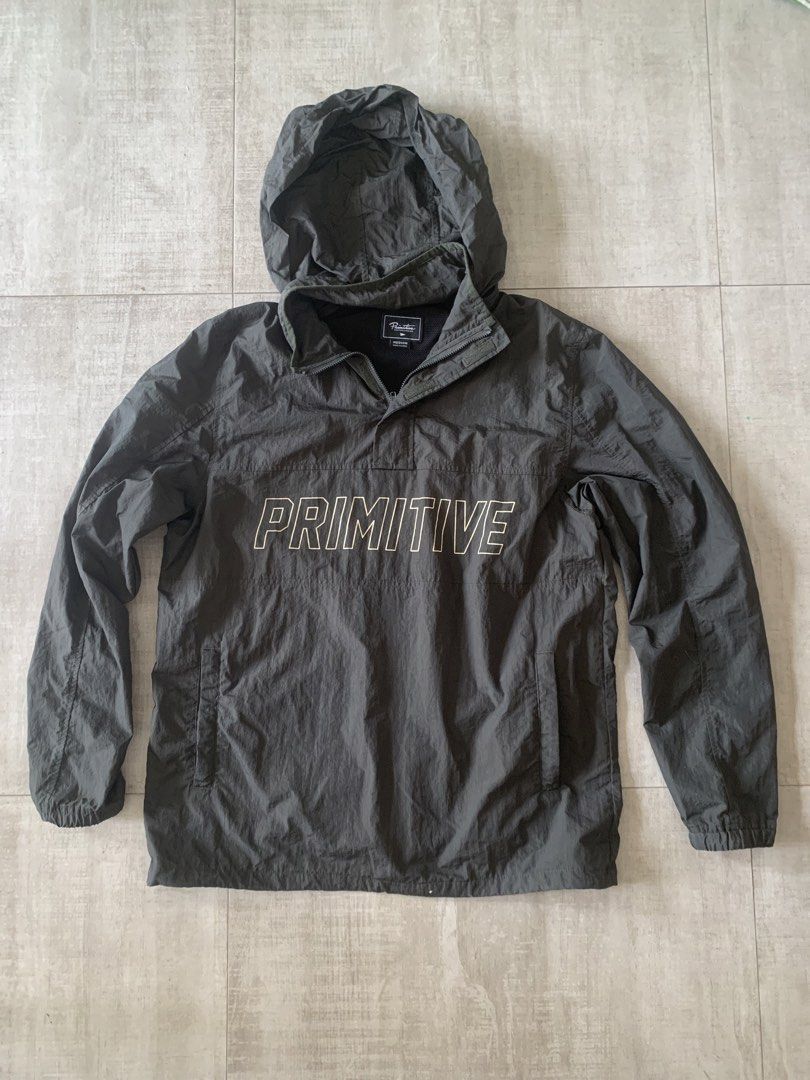 Primitive Skateboarding Anorak Jacket Medium (Category: Coats, Jackets and Outerwear) located in San Mateo. Submitted by gunmetalsteel (Listing ID 1460563621, Image 1). Description: - Grey Primitive Skateboarding anorak jacket - Pullover style with half zip and velcro closure - side pockets - back mesh snap enclosure for breatheability - Drawstring hem - 100% polyester - Size Medium - Note: Some small paint stains, barely noticeable. please check