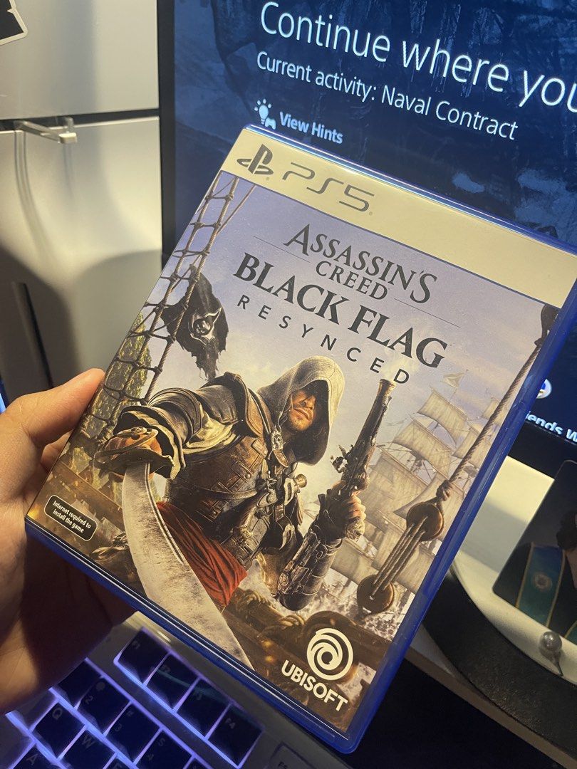 PS5 Assassin's Creed Black Flag Resynced (Category: PlayStation) located in Pasig City. Submitted by durvvs (Listing ID 1460586242, Image 1). Description: - Assassin's Creed Black Flag for PS5 - Enhanced graphics and new content - ASI - “UNUSED CODES” The Blackbeard & Crimson Pack (costume, sword, pistol).