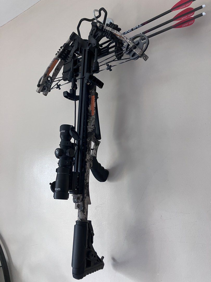 PSE Archery Crossbow (Category: Other Sports Equipment and Supplies) located in Pasig City. Submitted by xskyyangx (Listing ID 1460558928, Image 1). Description: - PSE Archery Crossbow - Includes scope and 3 arrows - Camouflage pattern - Ideal for target practice or hunting - including a carry bag all brand new.