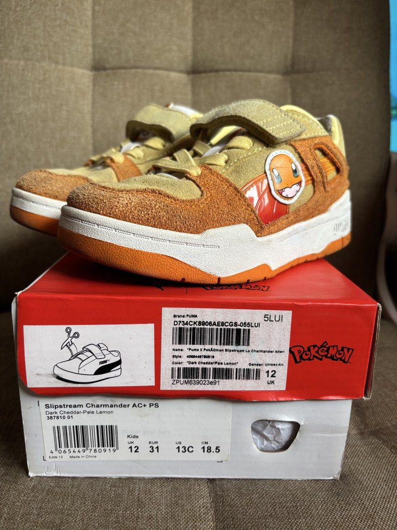 Puma x Pokemon Slipstream Lo-Charmander (Category: Babies & Kids Fashion) located in Muntinlupa City. Submitted by avaavaavaava (Listing ID 1460565272, Image 3). Description: Puma x Pokemon Slipstream Lo-Charmander Color: Orange Size: See last photo With original box Free: UnderArmour Cap (for 4-7yrs old) Sandugo Slippers (size 38).