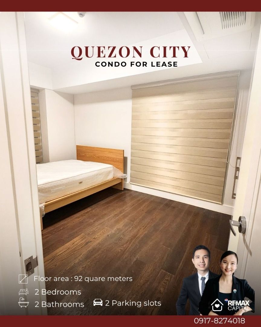 Quezon City Condo for Lease! (Category: Commercial) located in Quezon City. Submitted by daphne.yu_favoritebroker (Listing ID 1460557476, Image 1). Description: Quezon City Condo for Lease! Floor area: 92 square meters 2 Bedrooms 2 Bathrooms Balcony 2 Parking slots Semi-furnished with: Dining Set, Couch, Blinds , Heaters Lease Rate: Php95k/month inclusive of dues #26090901.