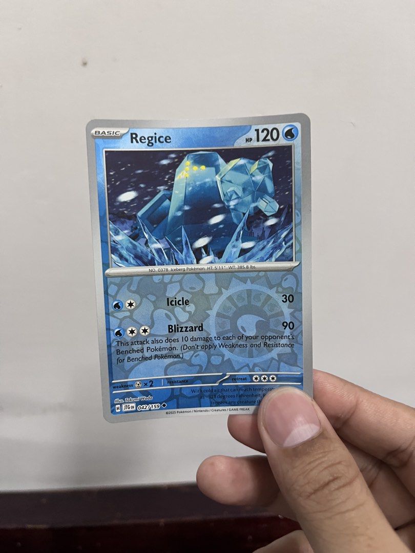 Regice Pokemon Card - Basic - 120 HP - 042/159 (Category: Raw Singles) located in Pasay City. Submitted by paullimerized (Listing ID 1460708682, Image 1). Description: - Regice Pokemon Card - Card Number: 042/159 - Type: Basic - HP: 120 - Attacks: Icicle, Blizzard.