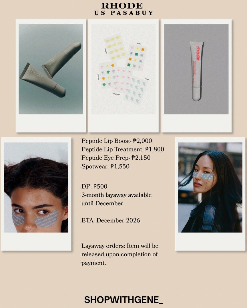 RHODE PASABUY (Category: Makeup) located in Manila. Submitted by shopwithgene_ (Listing ID 1460616585, Image 3). Description: Dp: ₱500 3 month layaway available until December ETA: December 2026 .