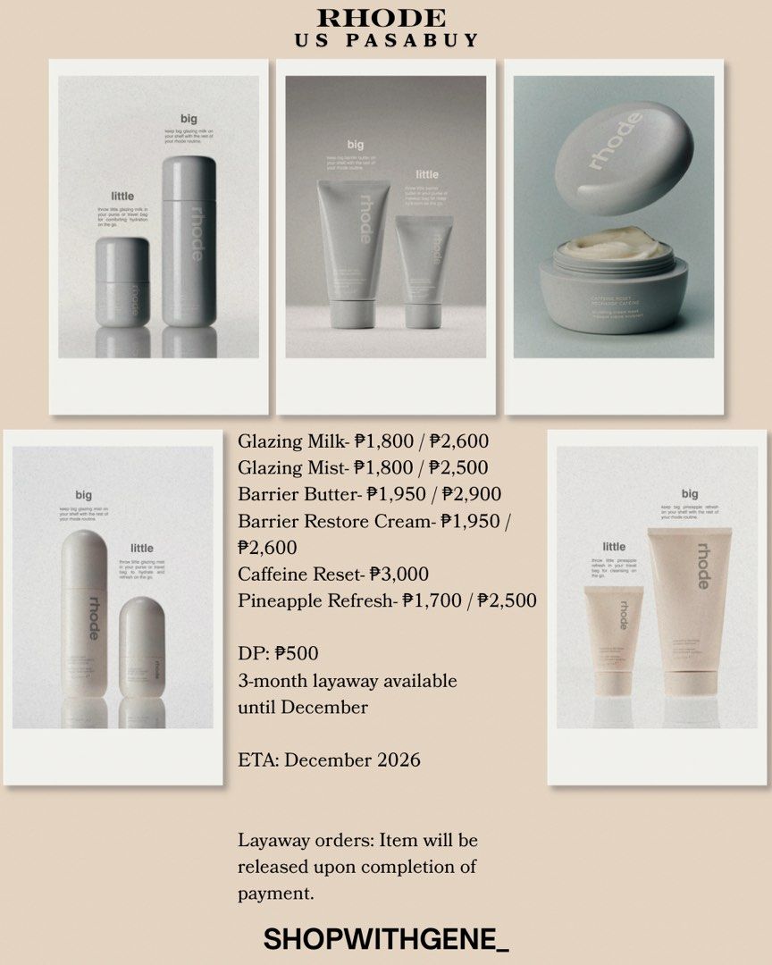 RHODE PASABUY (Category: Makeup) located in Manila. Submitted by shopwithgene_ (Listing ID 1460616585, Image 2). Description: Dp: ₱500 3 month layaway available until December ETA: December 2026 .