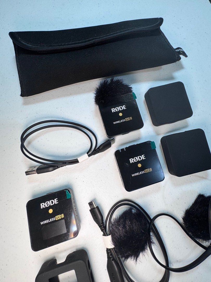 Rode Wireless GO II Dual Channel Wireless Microphone System (Category: Microphones) located in Cainta. Submitted by yes_buy_now (Listing ID 1460534454, Image 2). Description: - Rode Wireless GO II system - Includes 2 transmitters and 1 receiver - Comes with furry windshields for mics - Includes charging cables - Comes with a carrying pouch - Ideal for vlogging and interviews -FREE silicon protector .