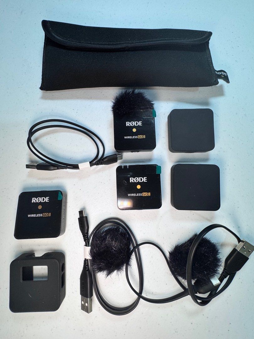 Rode Wireless GO II Dual Channel Wireless Microphone System (Category: Microphones) located in Cainta. Submitted by yes_buy_now (Listing ID 1460534454, Image 1). Description: - Rode Wireless GO II system - Includes 2 transmitters and 1 receiver - Comes with furry windshields for mics - Includes charging cables - Comes with a carrying pouch - Ideal for vlogging and interviews -FREE silicon protector .