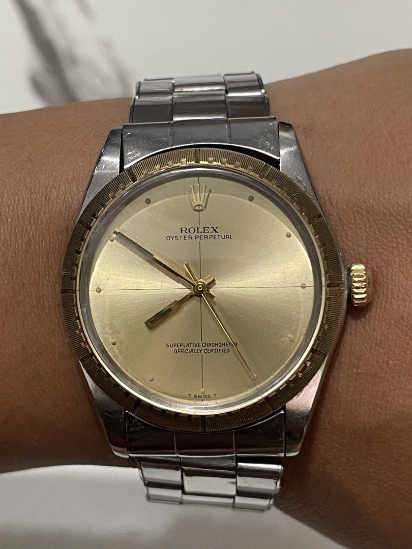 Rolex Oyster Perpetual (Category: Men's Watches) located in Taguig. Submitted by j_watches007 (Listing ID 1460642764, Image 1). Description: Authentic Secondhand ⌚ Vintage Rolex Oyster Perpetual Swiss Made 2254492 1038 Gold Color Dial Gold Bezel Stainless Steel Back Case 34mm Rolex Revited Bracelet “Watch Only” DISCLAIMER: IT’S OLD USED WATCHES EXPECT SOME SCRATCHES, SIGNS OF USED & PLEASE MANAGE YOUR EXPECTATIONS. THANK YOU. .