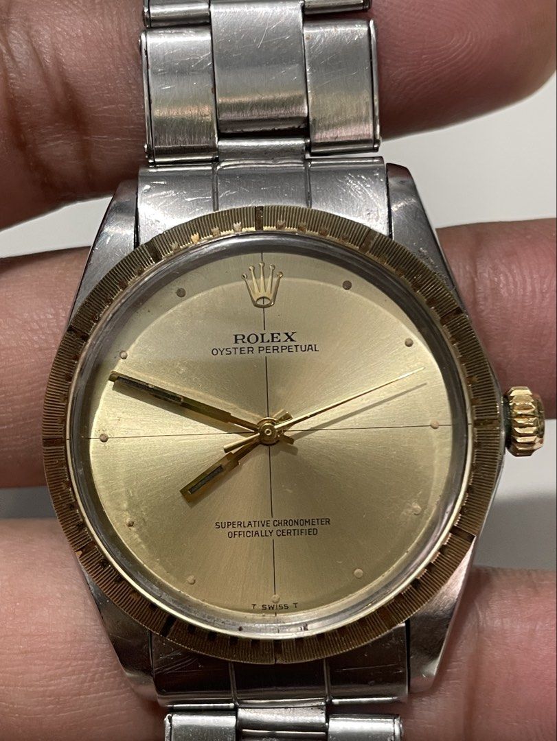 Rolex Oyster Perpetual (Category: Men's Watches) located in Taguig. Submitted by j_watches007 (Listing ID 1460642764, Image 2). Description: Authentic Secondhand ⌚ Vintage Rolex Oyster Perpetual Swiss Made 2254492 1038 Gold Color Dial Gold Bezel Stainless Steel Back Case 34mm Rolex Revited Bracelet “Watch Only” DISCLAIMER: IT’S OLD USED WATCHES EXPECT SOME SCRATCHES, SIGNS OF USED & PLEASE MANAGE YOUR EXPECTATIONS. THANK YOU. .