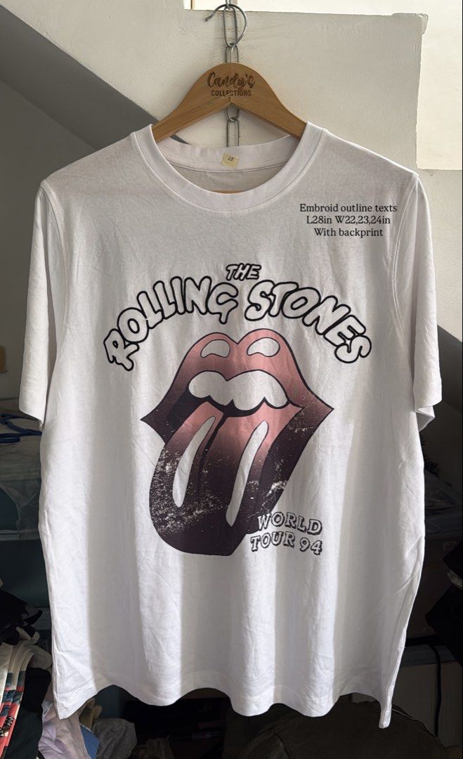 ROLLING ST0NES (Category: Tshirts & Polo Shirts ) located in Cavite. Submitted by handpickedshirts (Listing ID 1460516468, Image 1). Description: New, cut tags. Embroid outline texts Approx L28in W22,23,24in Actual photos .
