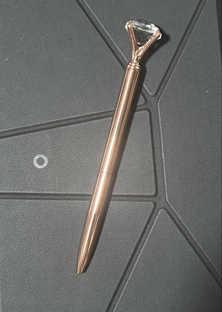 Rose Gold Diamond Pens Set (Category: Stationery & School Supplies) located in Paranaque City. Submitted by isa.ph (Listing ID 1460516139, Image 2). Description: - Set of 4 beautiful rose gold pens - Two pens feature elegant diamond-shaped tops - One pen has a dazzling glitter rose gold finish - Another pen boasts a chic white polka dot design - Ideal for journaling, note-taking, or as a thoughtful gift - With clear case per ballpen.