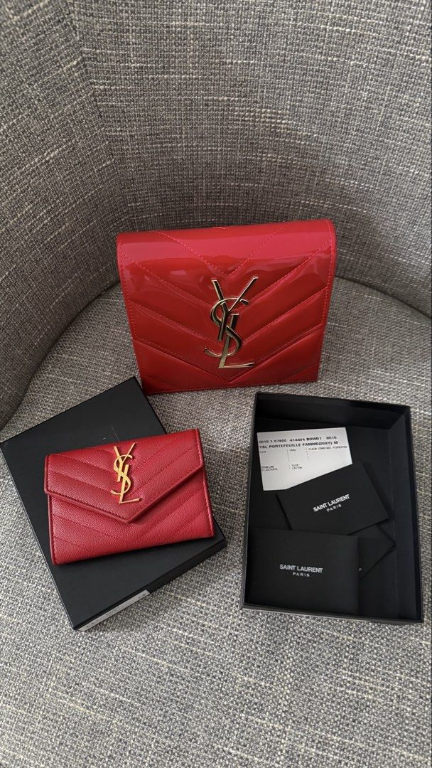 Saint Laurent YSL Red Monogram Wallet & Cardholder Set (Category: Luxury Bags & Wallets) located in Quezon City. Submitted by geeyaay (Listing ID 1460538600, Image 1). Description: 💝💝💝 - Includes original box and authenticity cards - with free YSL MAKE UP ORGANIZER.