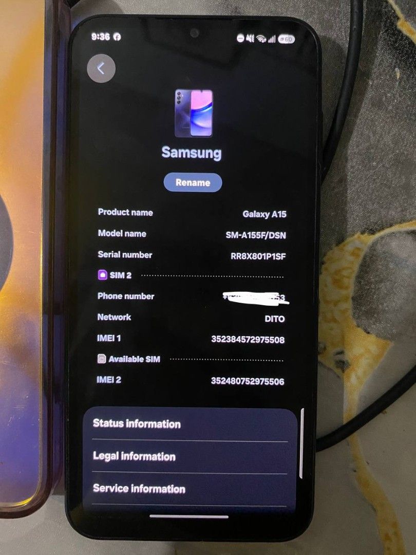 Samsung A15 (Category: Samsung) located in Manila. Submitted by minkyii (Listing ID 1460623509, Image 3). Description: Samsung A15 256gb 8gbram 5000mah free charger.