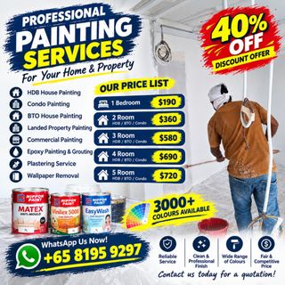 Painting Service In Singapore 🇸🇬🇸🇬 All Types House Painting - Hdb, Bto, Condo, Landed House Painting, Ea/Em 2/3/4/5-room Flat Painting, 2-storey House Painting, Staircase Painting, Plastering Service, Epoxy Painting, Grouting Service, Wallpaper Remove, Demolis And Disposal Service. 收藏品 3