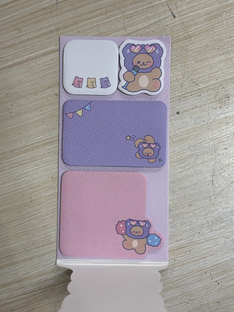 [SET] Cute Sanrio Pompompurin & Teddy Bear Sticky Notes Set (Category: Stationery & School Supplies) located in Naga. Submitted by myroomarchive (Listing ID 1460613290, Image 2). Description: - Pompompurin reading a book sticky notes - Teddy bear in a cute outfit sticky notes - Ideal for journaling and decorating - Perfect for fans of cute stationery - Bundle includes both sets.