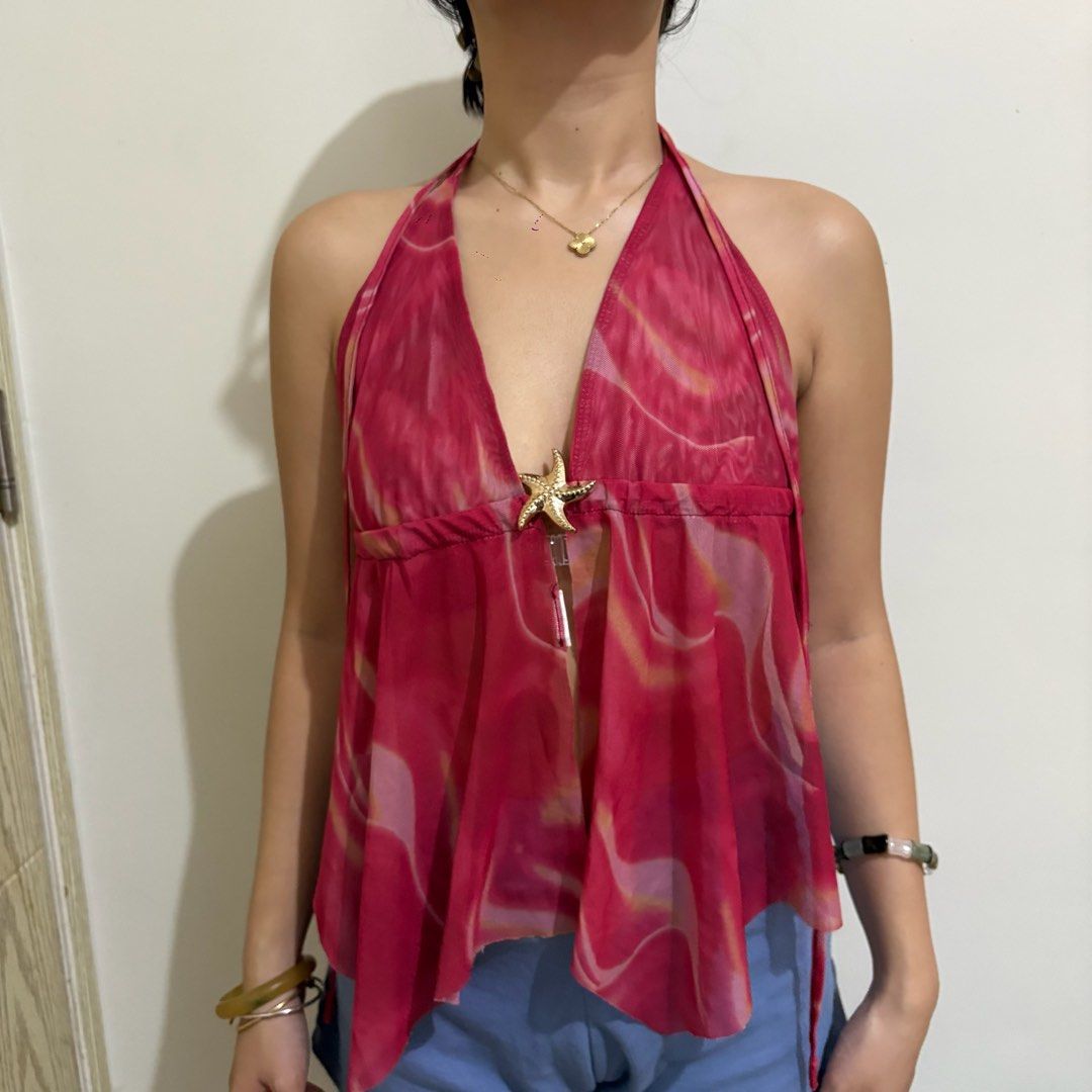 SHEIN Pink Sheer Top (Category: Others Tops) located in Pasay City. Submitted by nicoletlntn_ (Listing ID 1460529708, Image 1). Description: - Flower brooch not included.