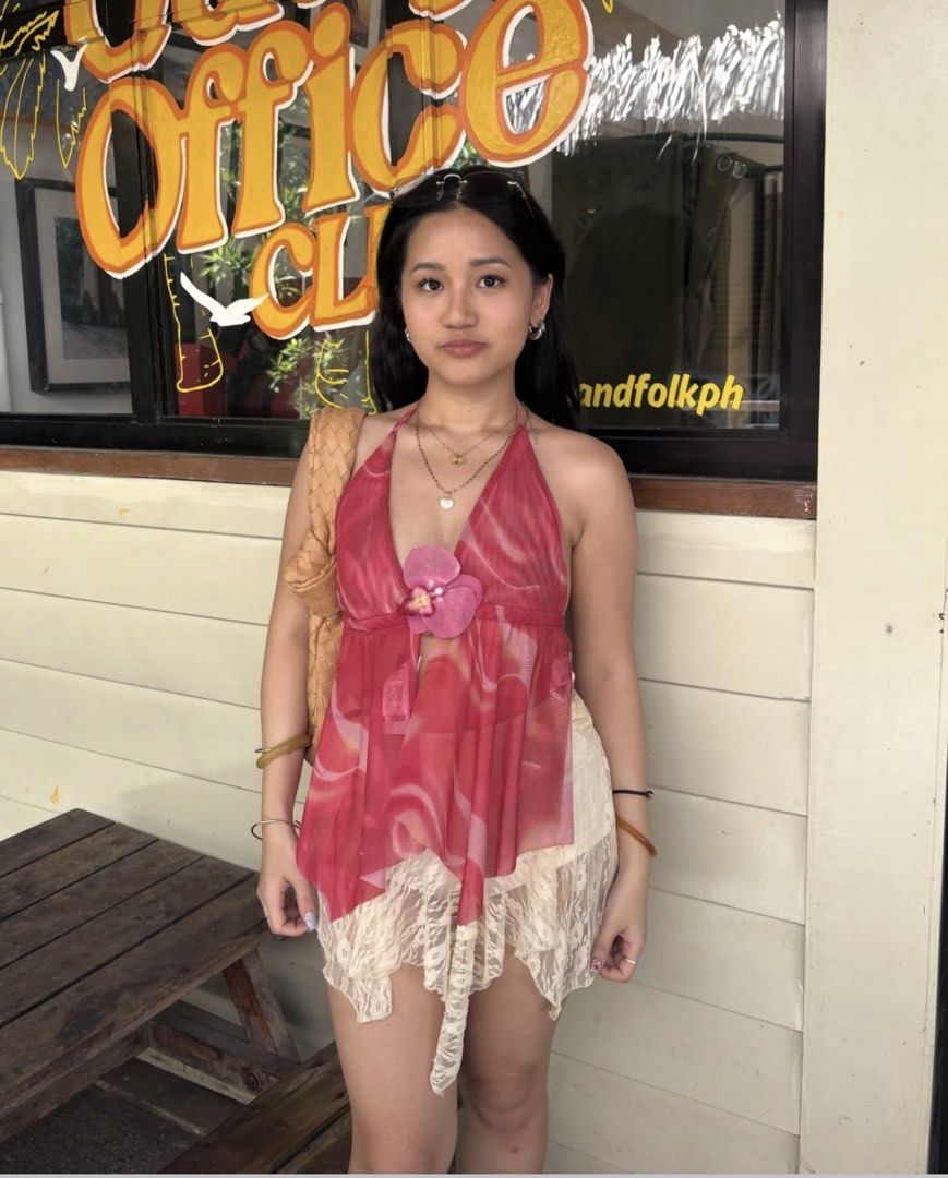 SHEIN Pink Sheer Top (Category: Others Tops) located in Pasay City. Submitted by nicoletlntn_ (Listing ID 1460529708, Image 2). Description: - Flower brooch not included.