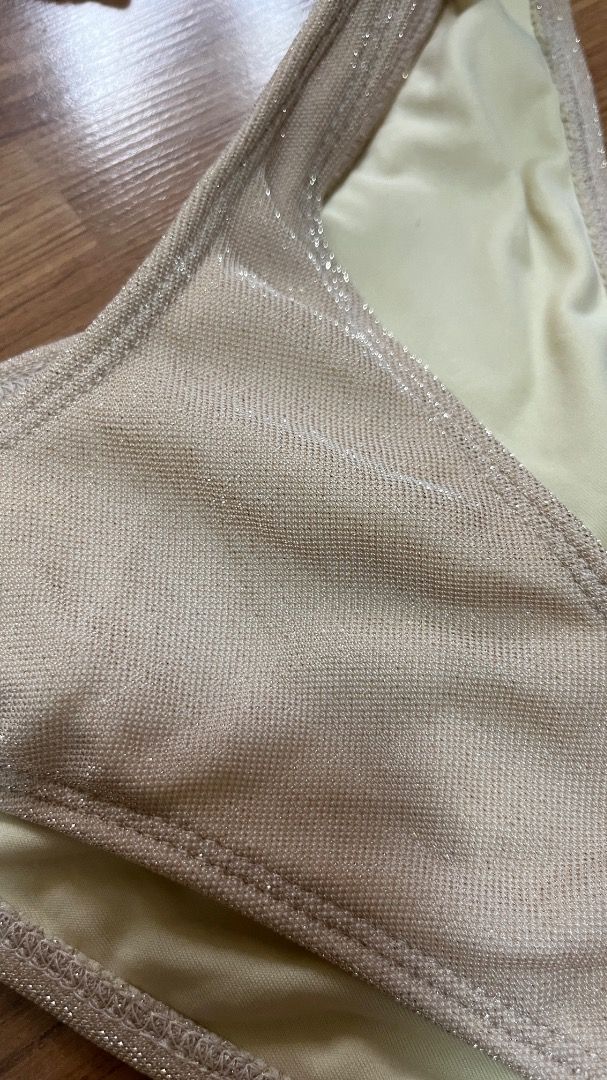 Sparkly Beige Bikini (Category: Bikinis & Swimsuits) located in Taguig. Submitted by fayneayana (Listing ID 1460686183, Image 3). Description: - Sparkly beige bikini top - Subtle shimmer effect - Light cream colored lining - Ideal for beach or pool days.